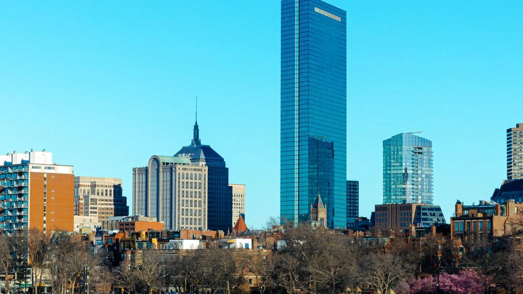 Aerial cartographic view of Boston Back Bay at golden hour