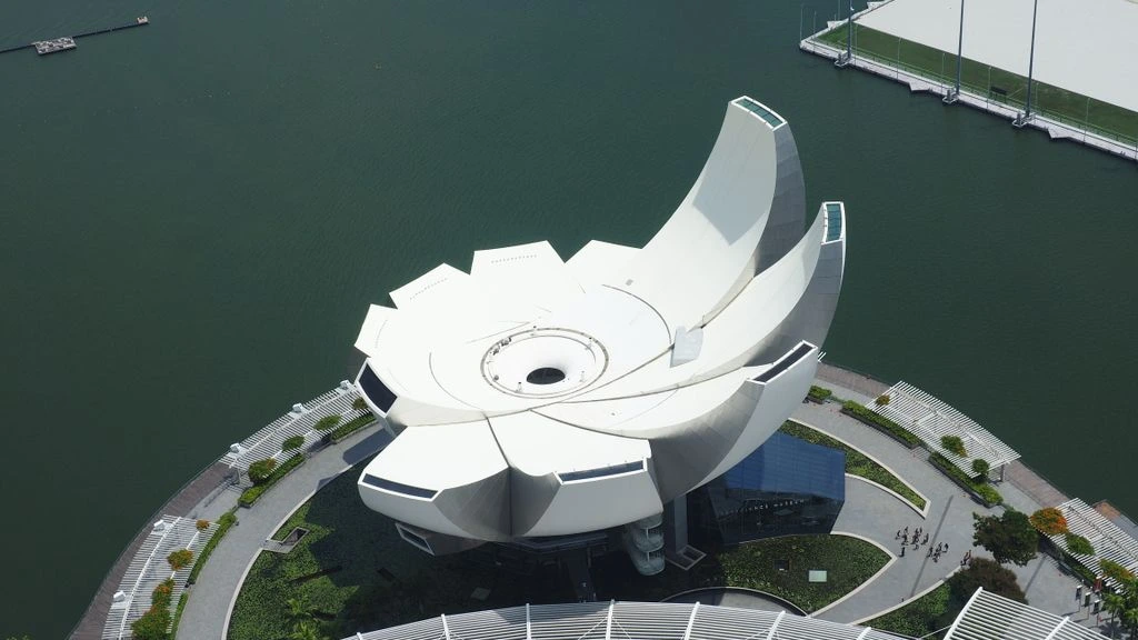 Aerial view of Singapore Marina Bay at dusk